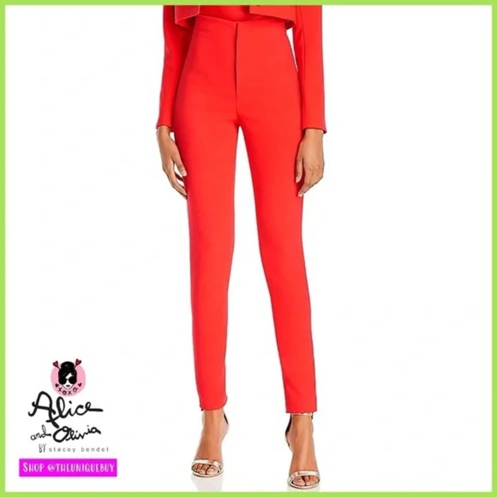Alice + Olivia high rise slim cut trousers in poppy red - Picture 4 of 12
